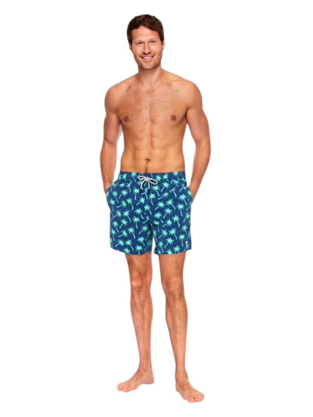 Tom & Teddy Palm Tree Swim Trunks Men's XL Blue Green Board Shorts Swimwear